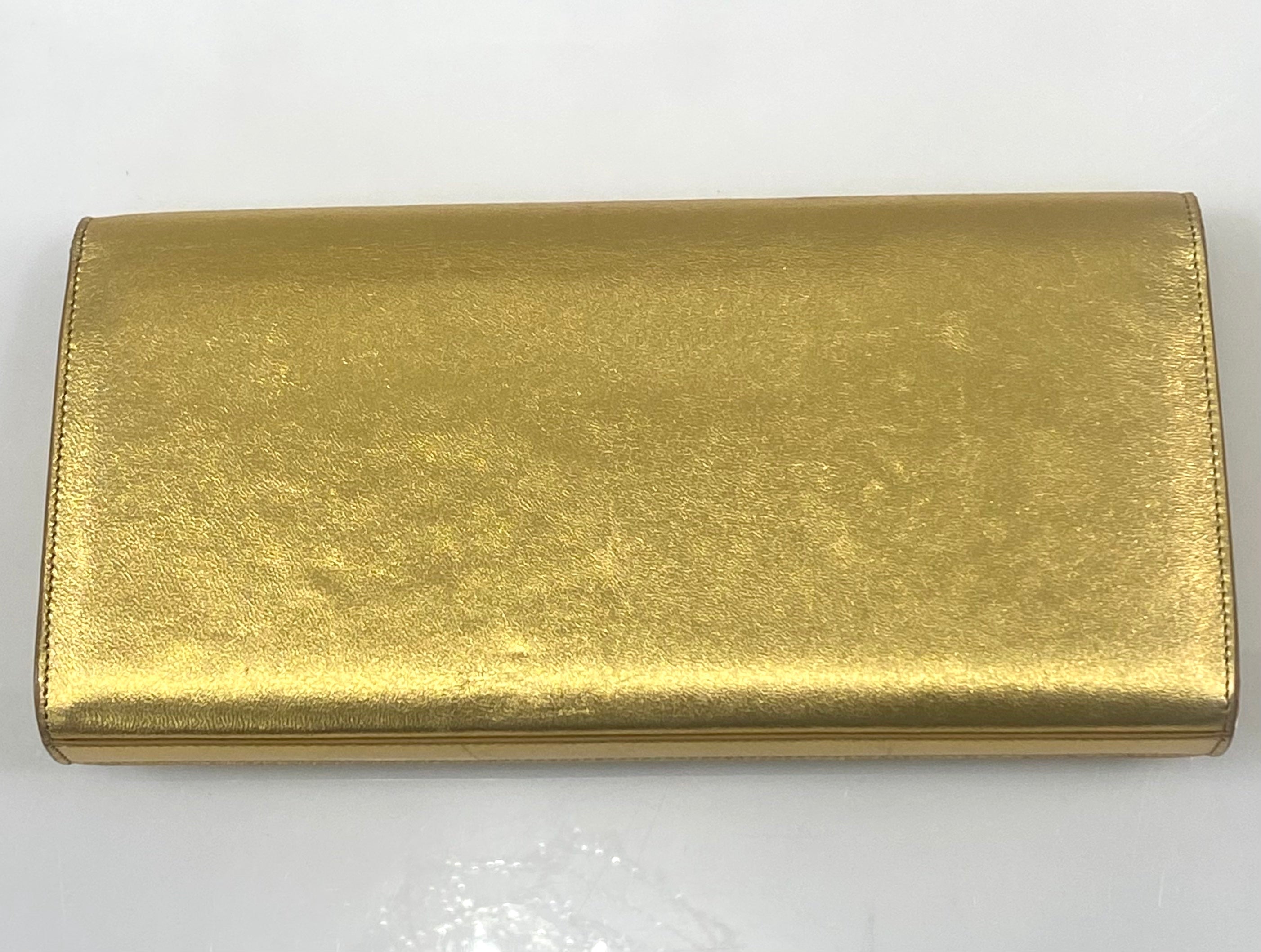 YSL BELLE DE JOUR CALFSKIN LEATHER METALLIC GOLD CLUTCH