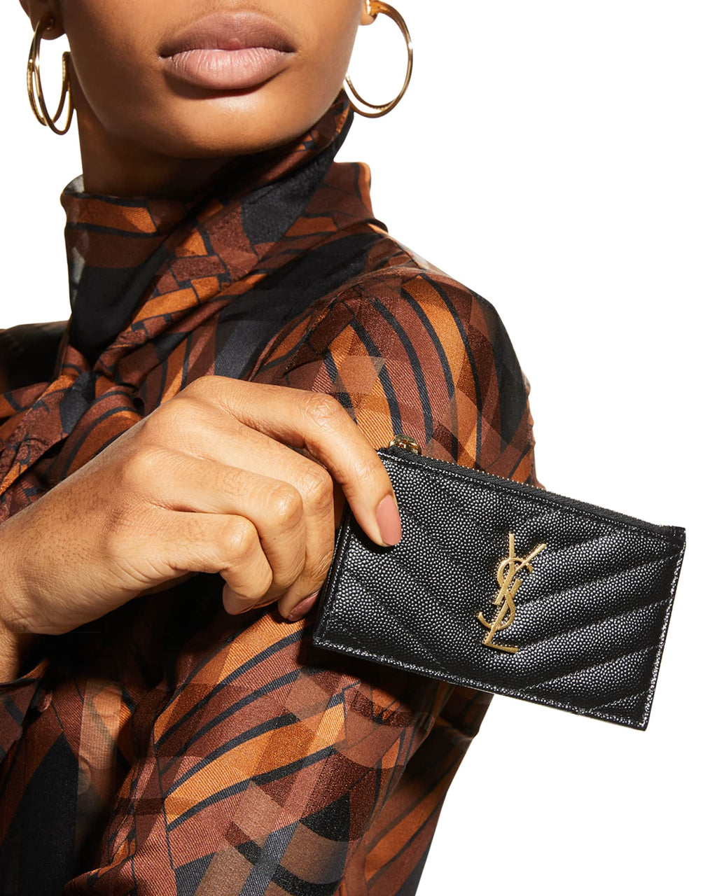 YSL MONOGRAM ZIP FRAGMENTS POUCH CARD CASE WALLET