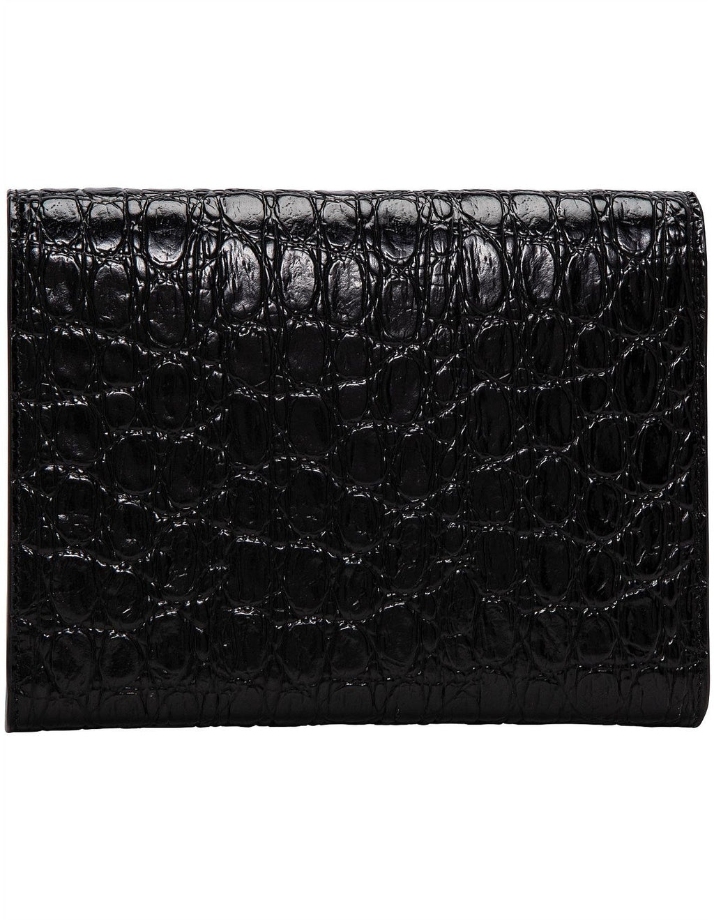 YSL CASSANDRA CALFSKIN LEATHER CROC EMBOSSED WALLET ON A CHAIN