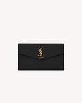 YSL GRAIN DE POUDRE UPTOWN CALFSKIN LEATHER ENVELOPE CLUTCH