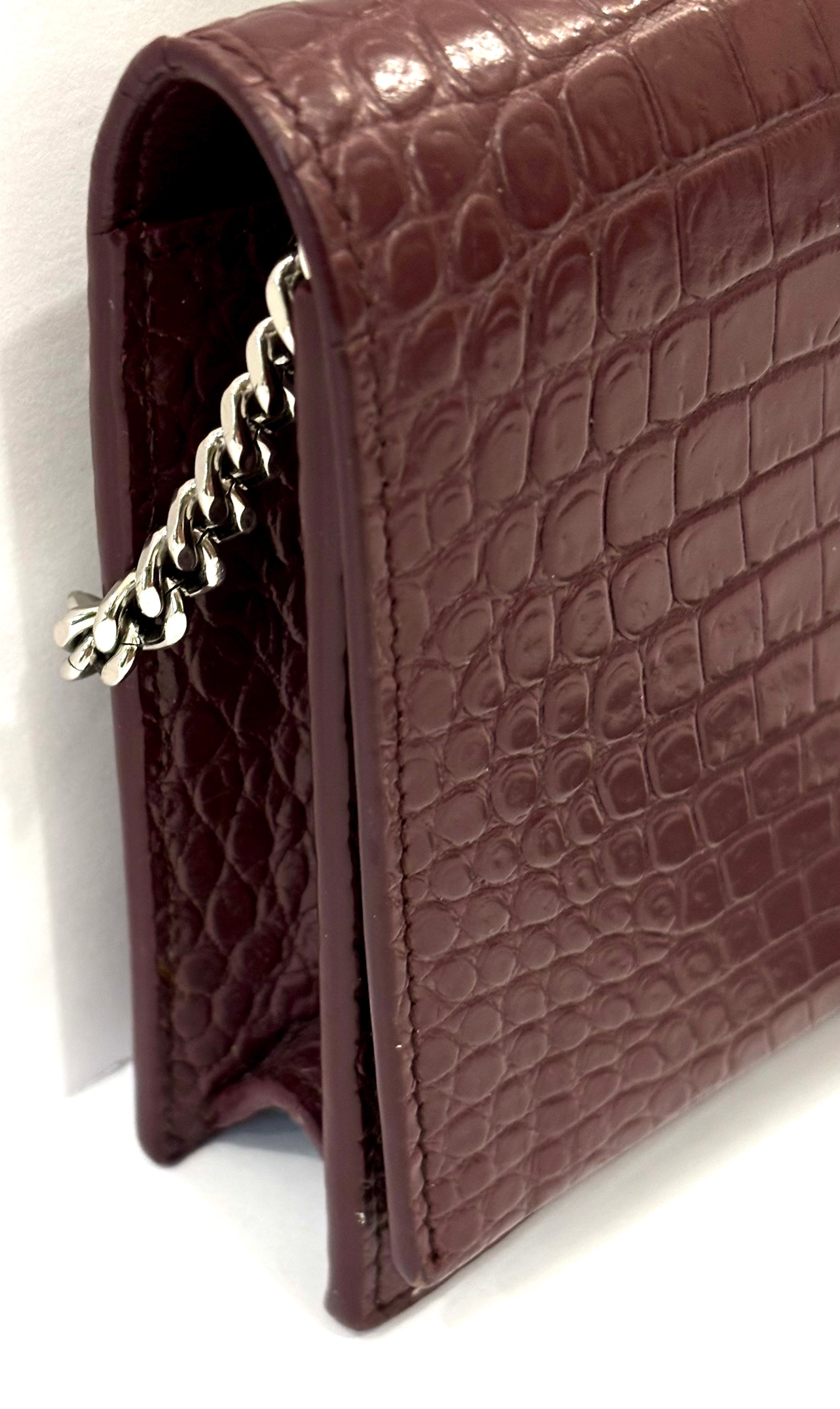 YSL CALFSKIN CROC EMBOSSED KATE MEDIUM TASSEL CHAIN BAG