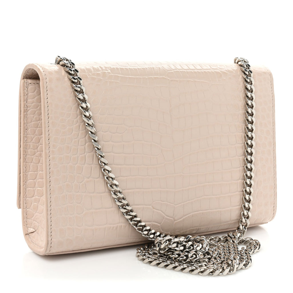 YSL CROC EMBOSSED CALFSKIN MONOGRAM KATE SMALL TASSEL BAG