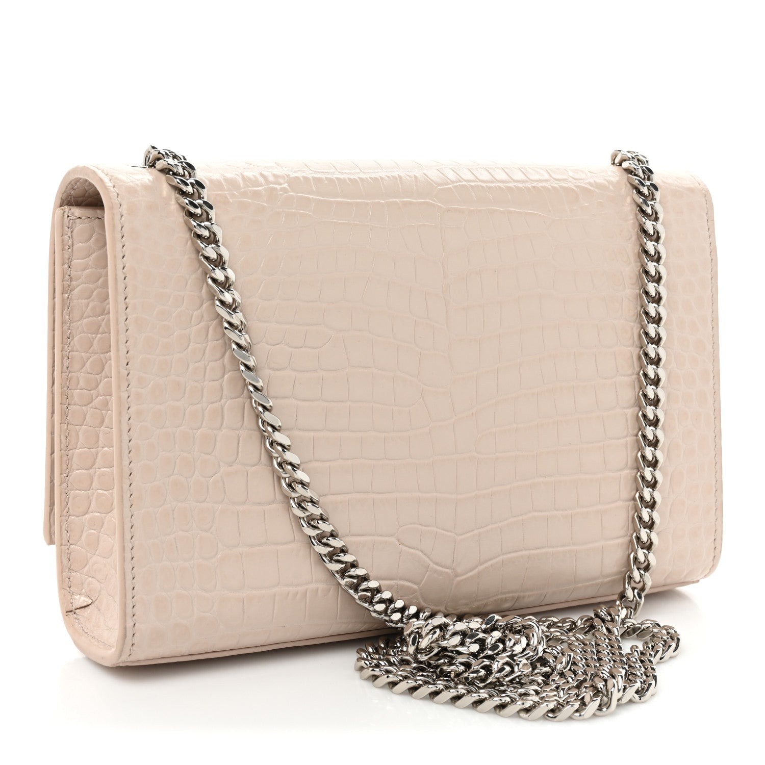 YSL CROC EMBOSSED CALFSKIN MONOGRAM KATE SMALL TASSEL BAG
