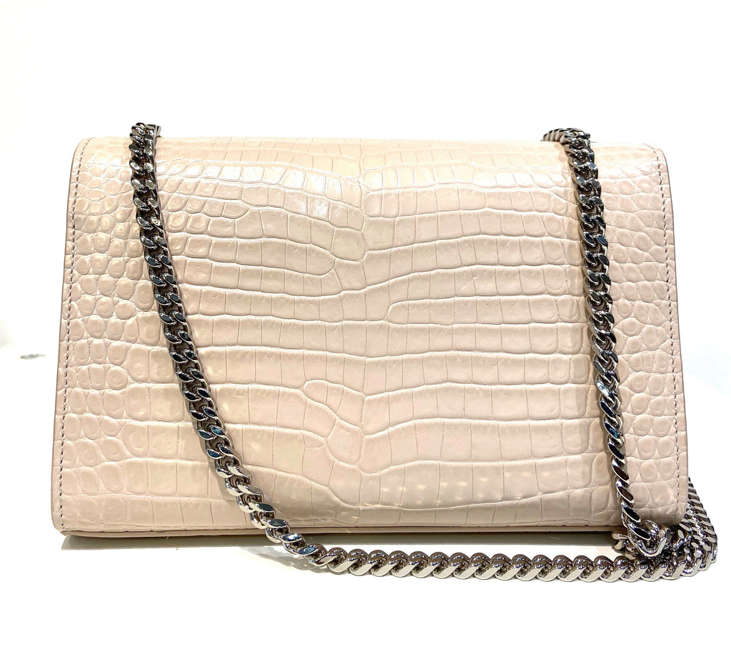 YSL CROC EMBOSSED CALFSKIN MONOGRAM KATE SMALL TASSEL BAG