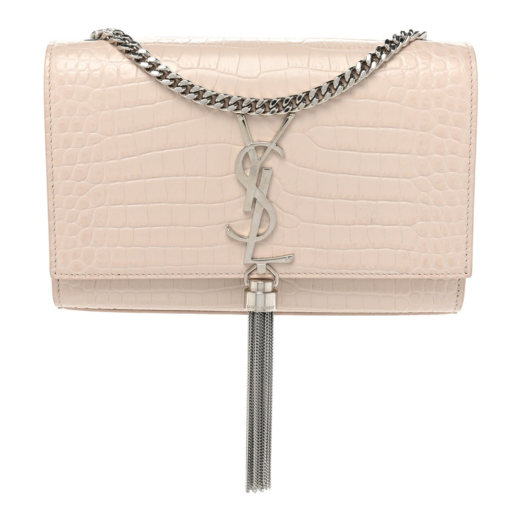 YSL CROC EMBOSSED CALFSKIN MONOGRAM KATE SMALL TASSEL BAG