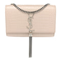 YSL CROC EMBOSSED CALFSKIN MONOGRAM KATE SMALL TASSEL BAG