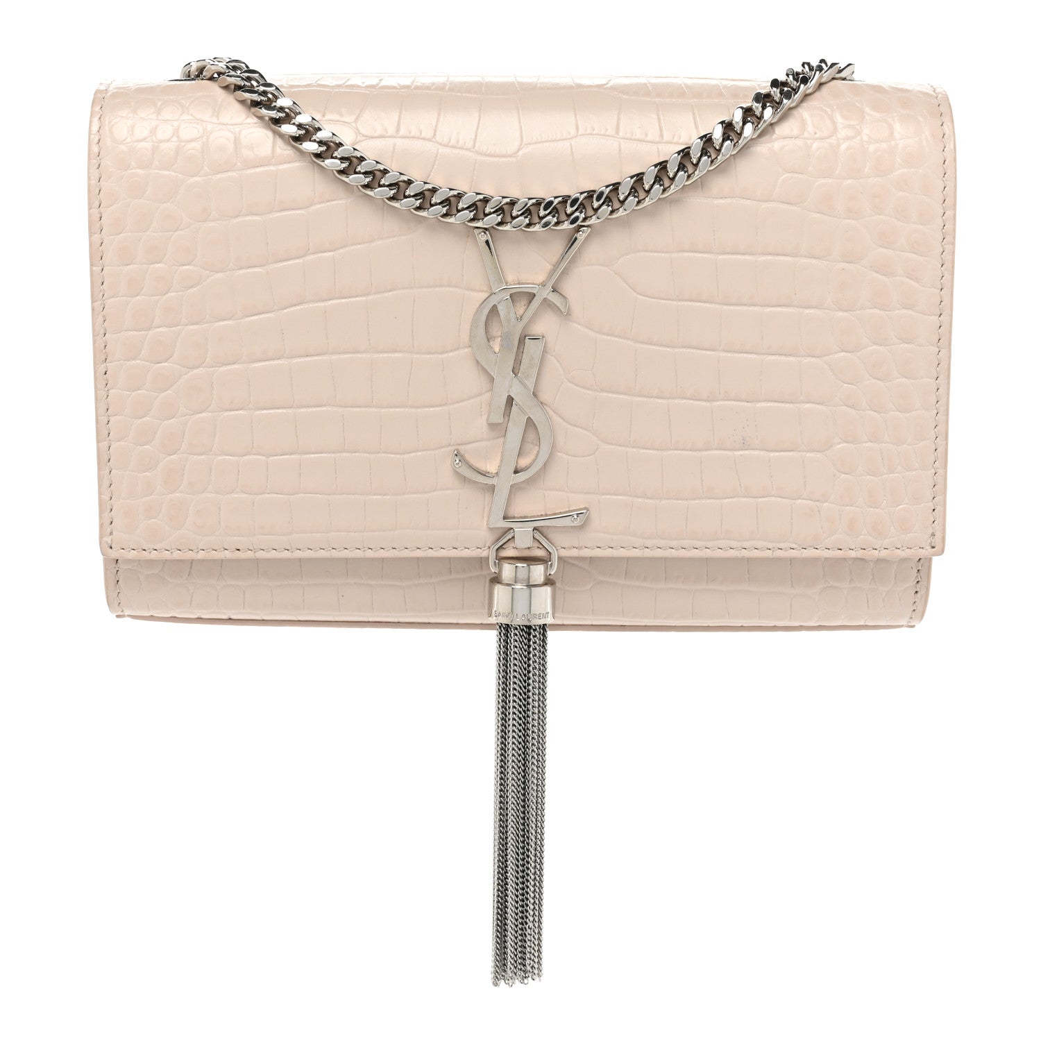 YSL CROC EMBOSSED CALFSKIN MONOGRAM KATE SMALL TASSEL BAG