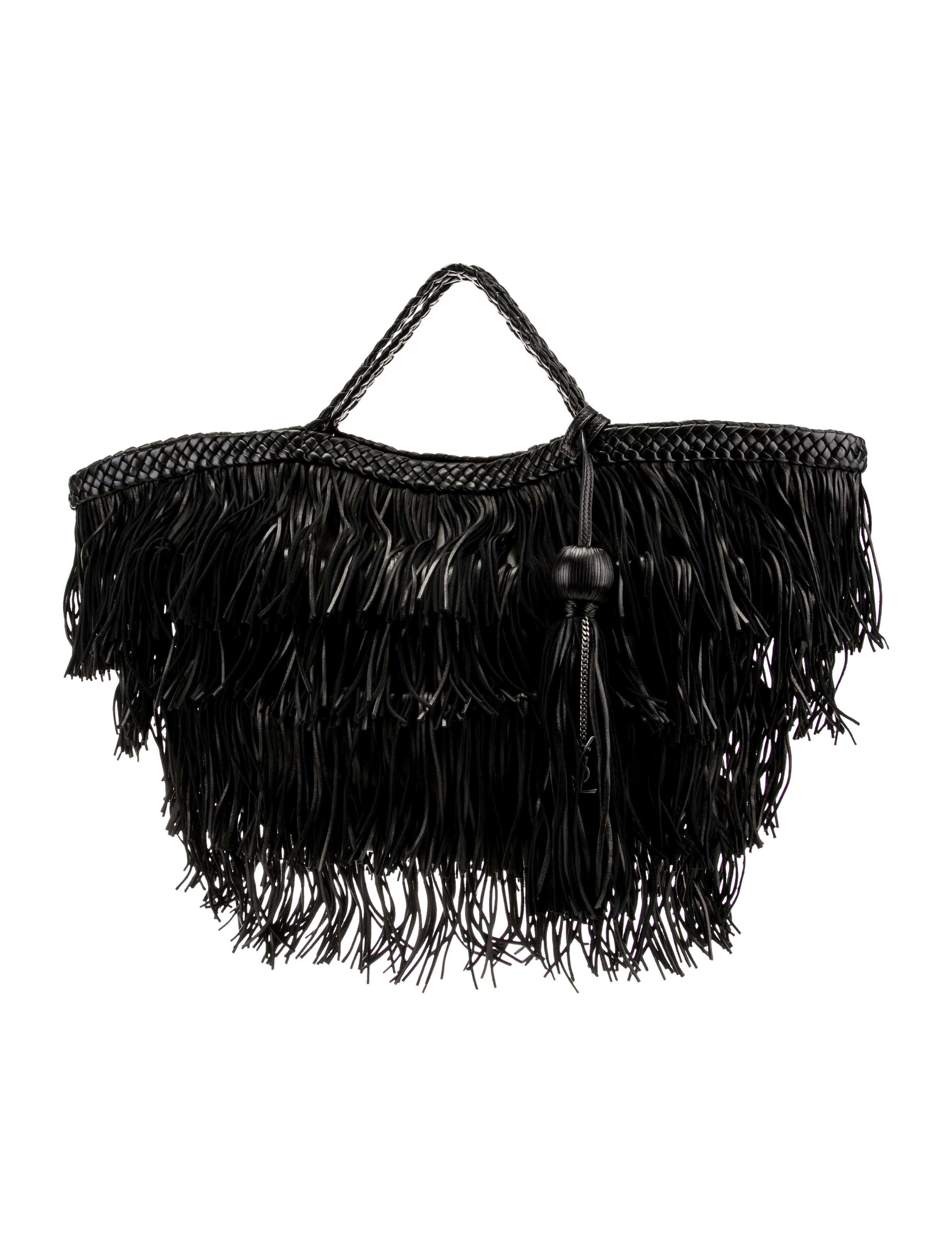 YSL CALFSKIN LEATHER PANIER FRINGE BAG