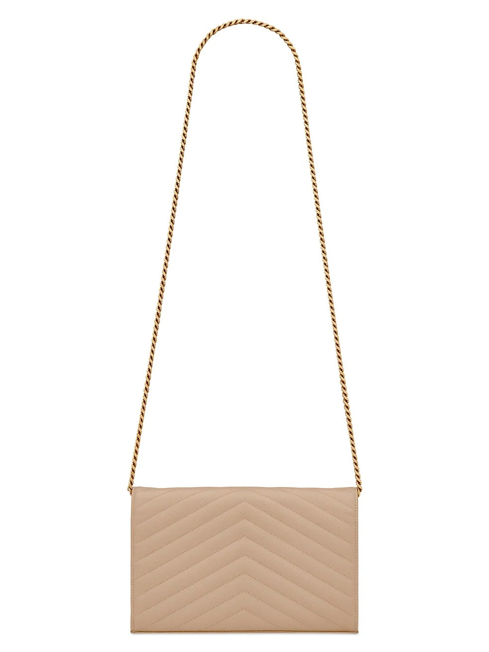 YSL CASSANDRE MATELASSÉ CHAIN WALLET IN GRAIN DE POUDRE EMBOSSED LEATHER