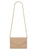YSL CASSANDRE MATELASSÉ CHAIN WALLET IN GRAIN DE POUDRE EMBOSSED LEATHER