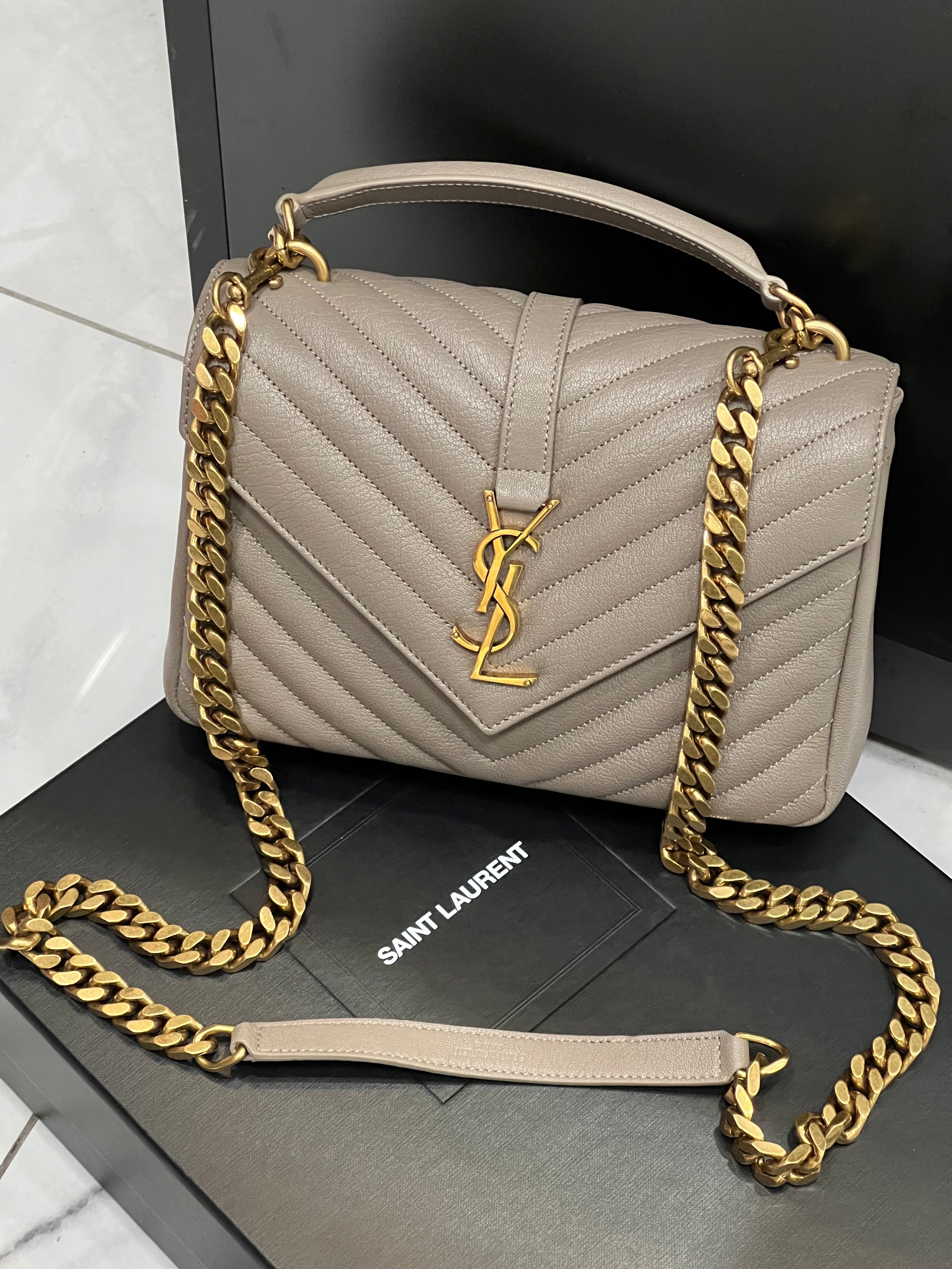 YSL COLLEGE MEDIUM  QUILTED LAMBSKIN  LEATHER BAG