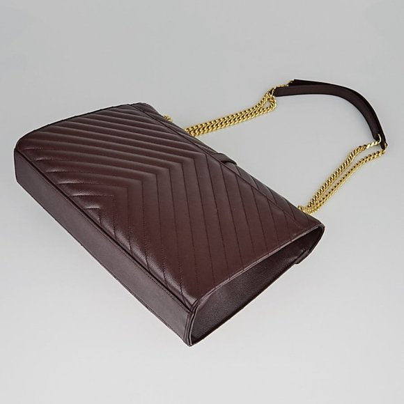 YSL COLLEGE MATELASSE LAMBSIN CHEVRON MEDIUM MONOGRAM SATCHEL
