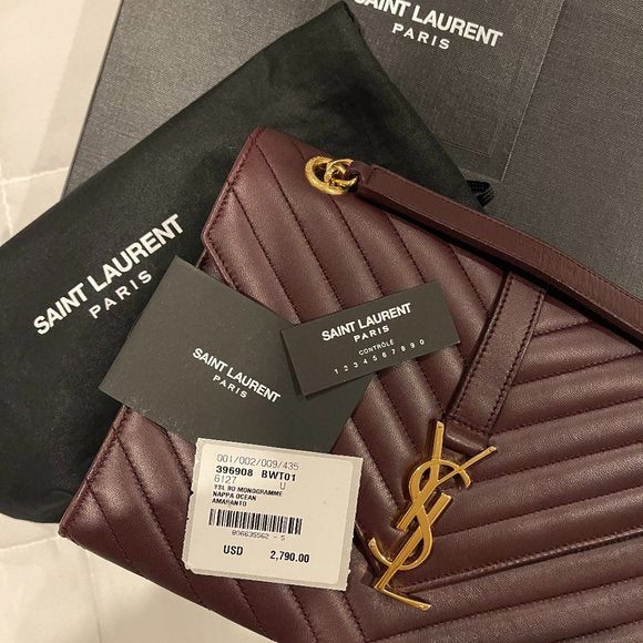 YSL COLLEGE MATELASSE LAMBSIN CHEVRON MEDIUM MONOGRAM SATCHEL