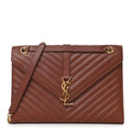 YSL COLLEGE MATELASSE LAMBSIN CHEVRON MEDIUM MONOGRAM SATCHEL