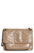 YSL CRINKLED CALFSKIN MATELASSE MONONGRAM MEDIUM NIKI CHAIN SATCHEL
