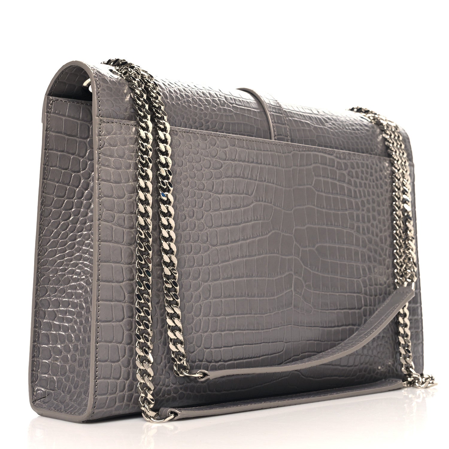 YSL CROC EMBOSSED LEATHER MONOGRAM LARGE SHOULDER BAG