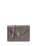 YSL CROC EMBOSSED LEATHER MONOGRAM LARGE SHOULDER BAG