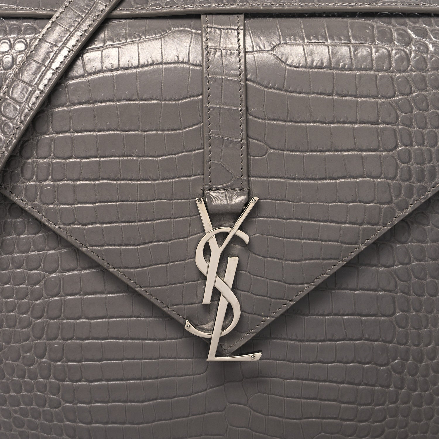 YSL CROC EMBOSSED LEATHER MONOGRAM LARGE SHOULDER BAG
