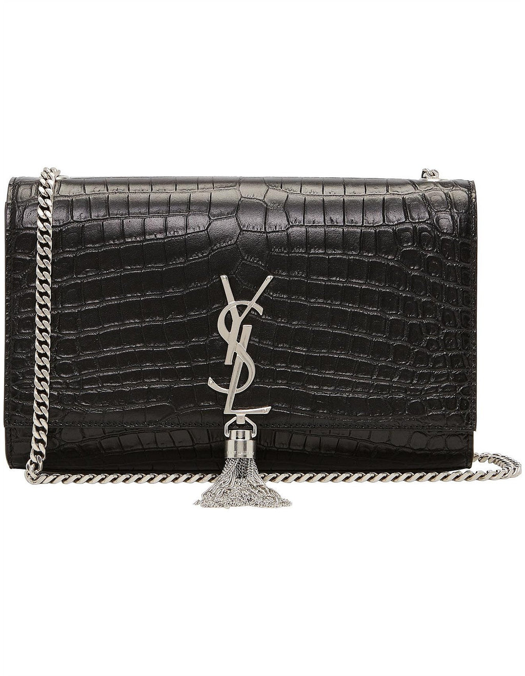 YSL KATE TASSEL CHAIN STRAP CROC EMBOSSED SHOULDER BAG