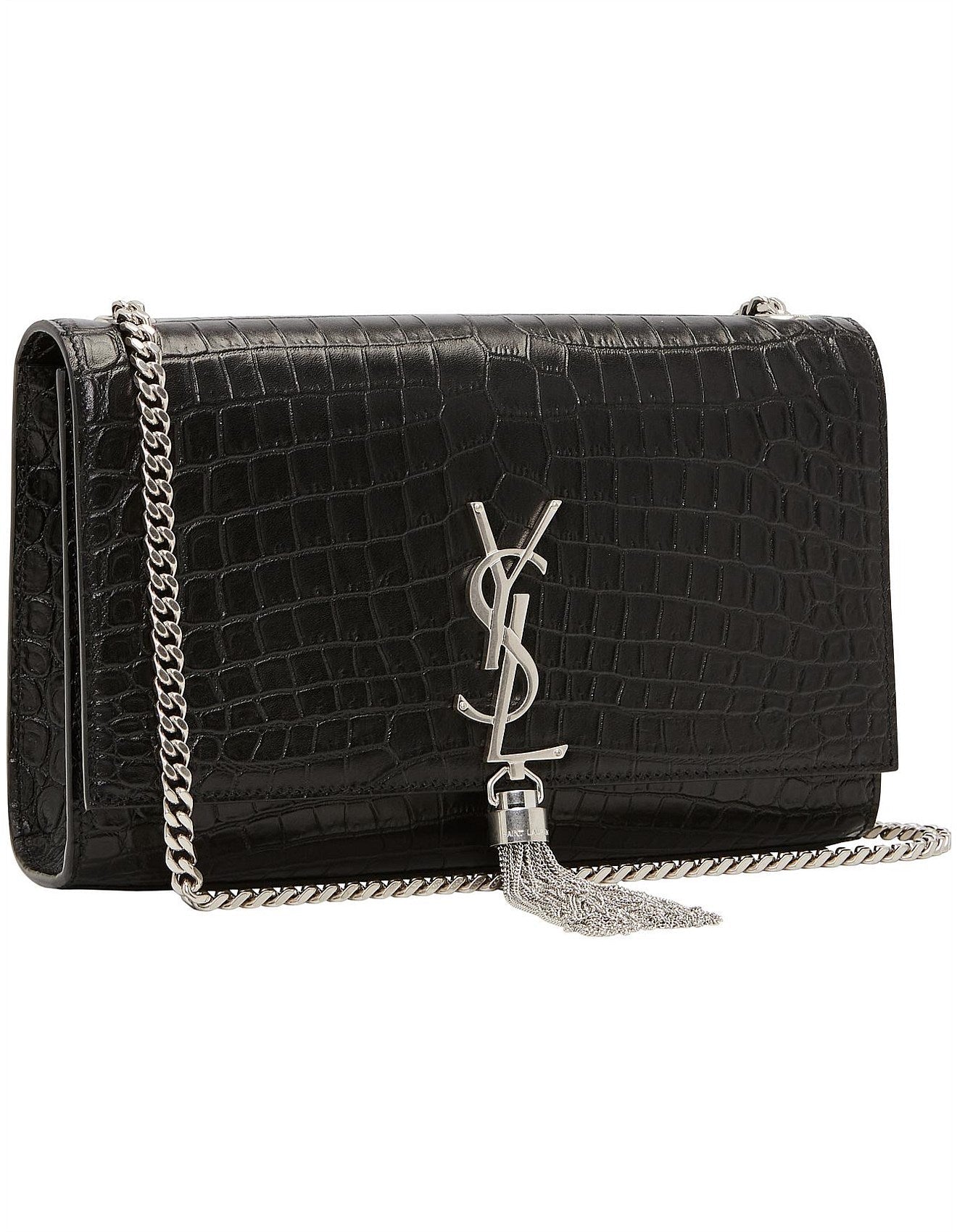 YSL KATE TASSEL CHAIN STRAP CROC EMBOSSED SHOULDER BAG