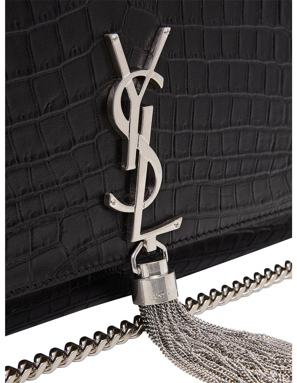 YSL KATE TASSEL CHAIN STRAP CROC EMBOSSED SHOULDER BAG