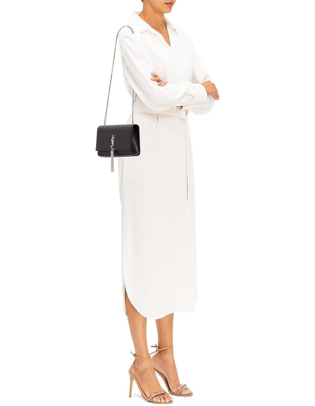 YSL KATE TASSEL CHAIN STRAP CROC EMBOSSED SHOULDER BAG