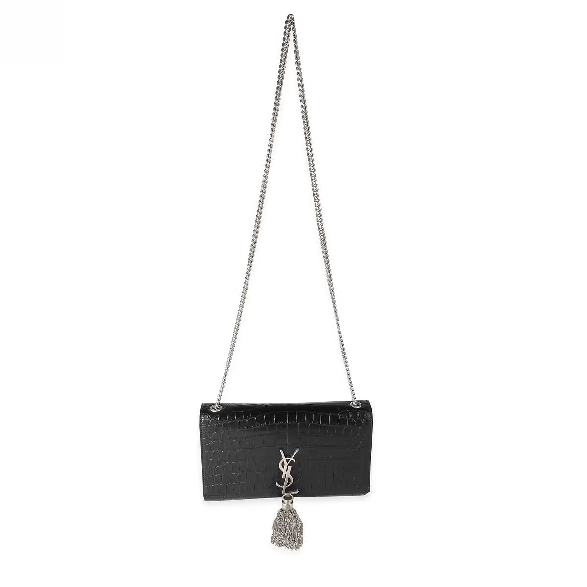 YSL KATE TASSEL CHAIN STRAP CROC EMBOSSED SHOULDER BAG