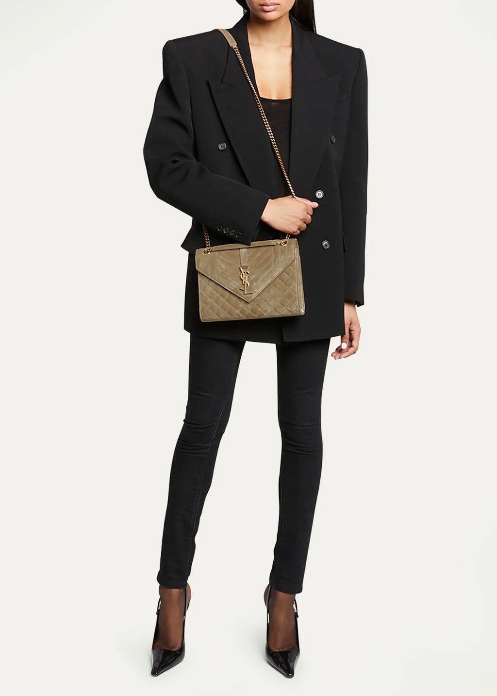 YSL MIXED MATELASSE TRIQUILT MONOGRAM ENVELOPE MEDIUM SUEDE CROSSBODY