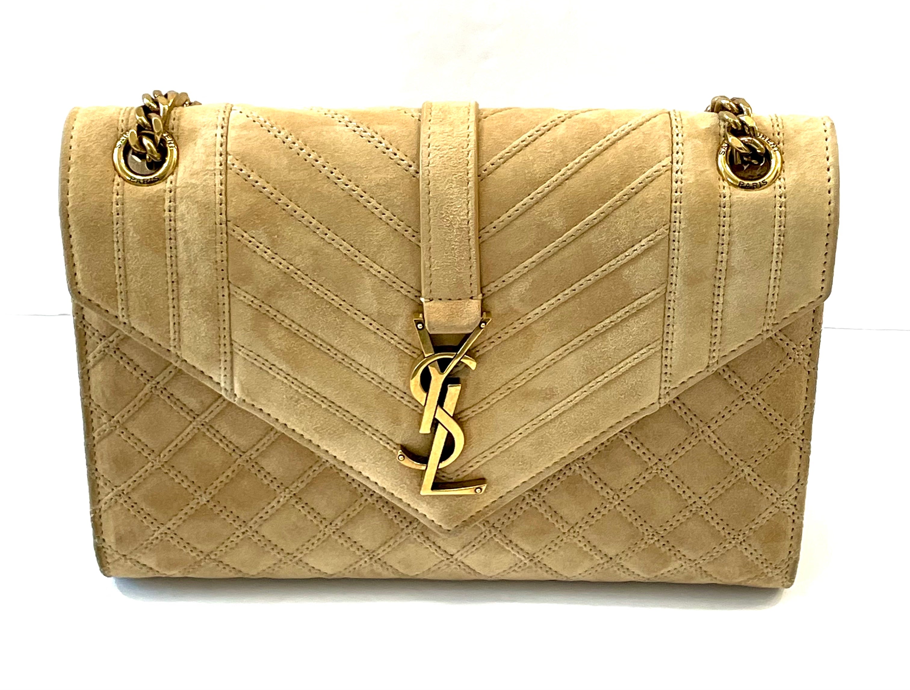 YSL MIXED MATELASSE TRIQUILT MONOGRAM ENVELOPE MEDIUM SUEDE CROSSBODY