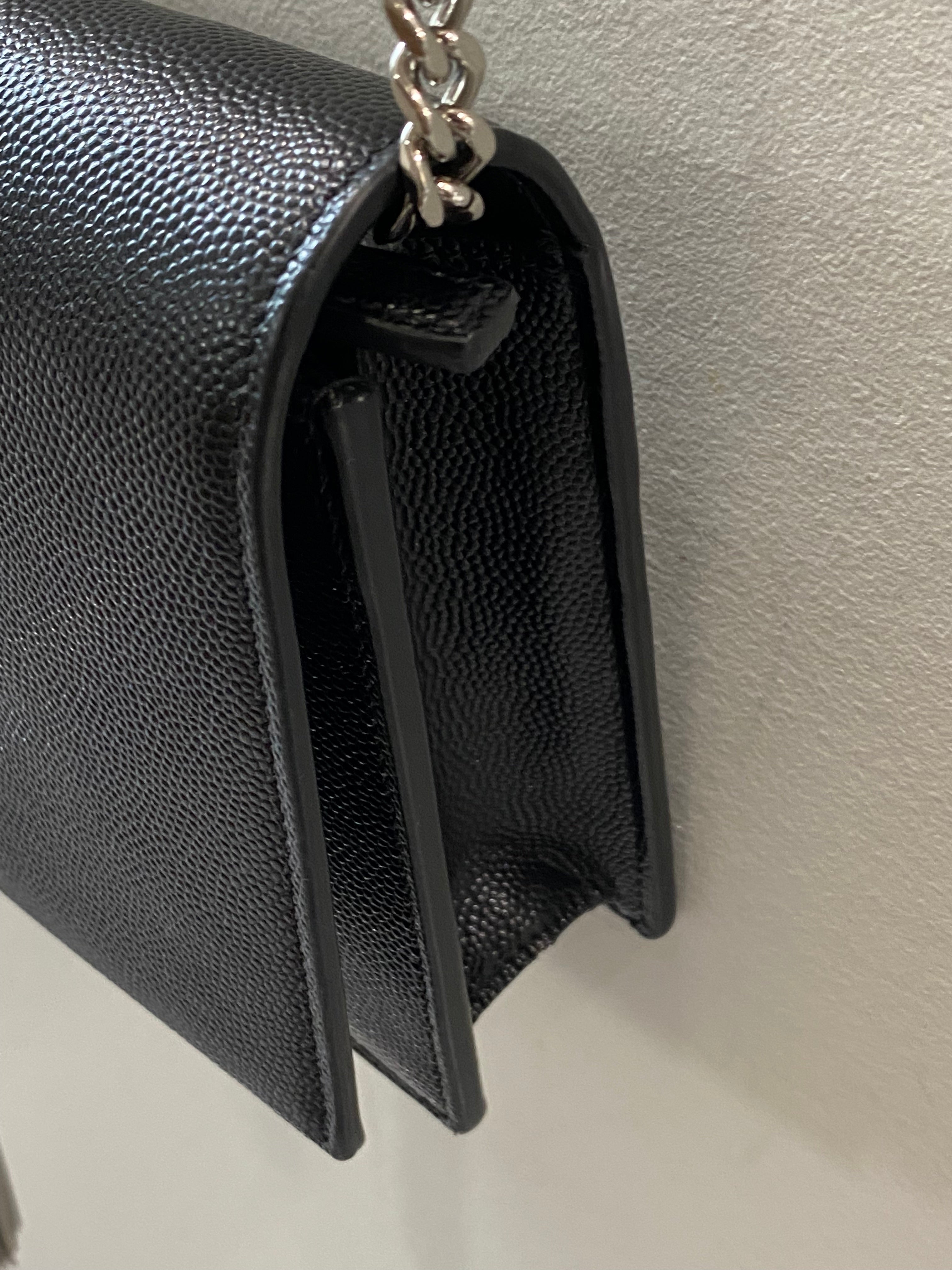 YSL GRAIN DE POUDRE MONOGRAM KATE TASSEL WALLET ON A CHAIN