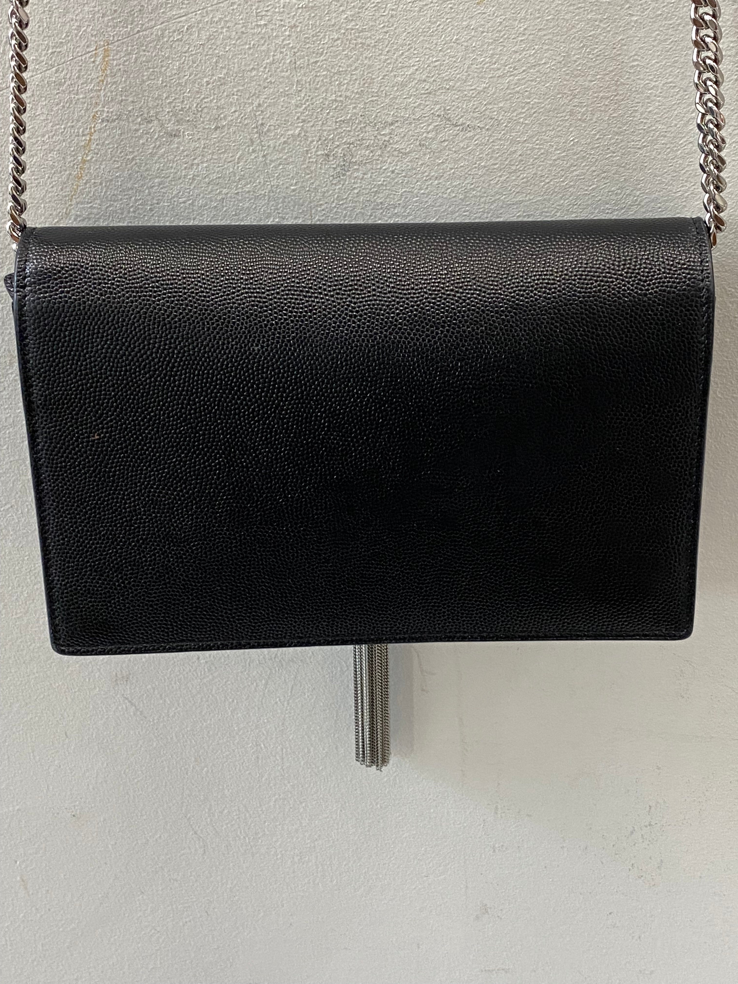 YSL GRAIN DE POUDRE MONOGRAM KATE TASSEL WALLET ON A CHAIN