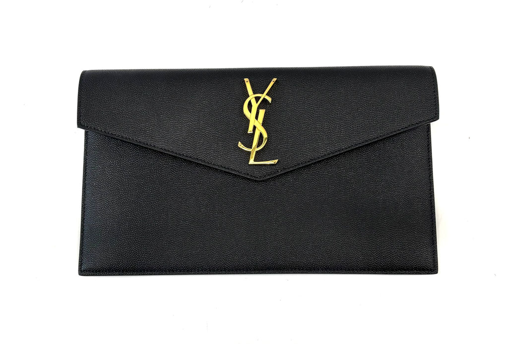 YSL GRAIN DE POUDRE UPTOWN CALFSKIN LEATHER ENVELOPE CLUTCH