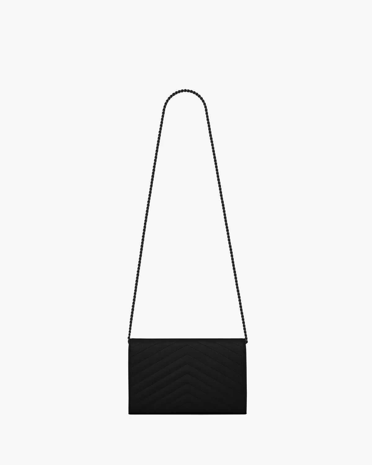 YSL GRAIN DE POUDRE GRAINED LEATHER WALLET ON A CHAIN