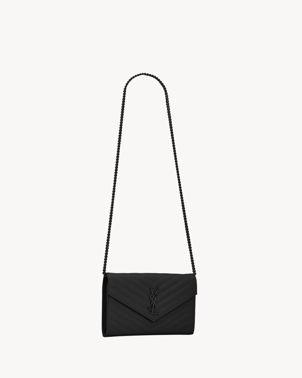YSL GRAIN DE POUDRE GRAINED LEATHER WALLET ON A CHAIN