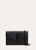 YSL GRAIN DE POUDRE GRAINED LEATHER WALLET ON A CHAIN