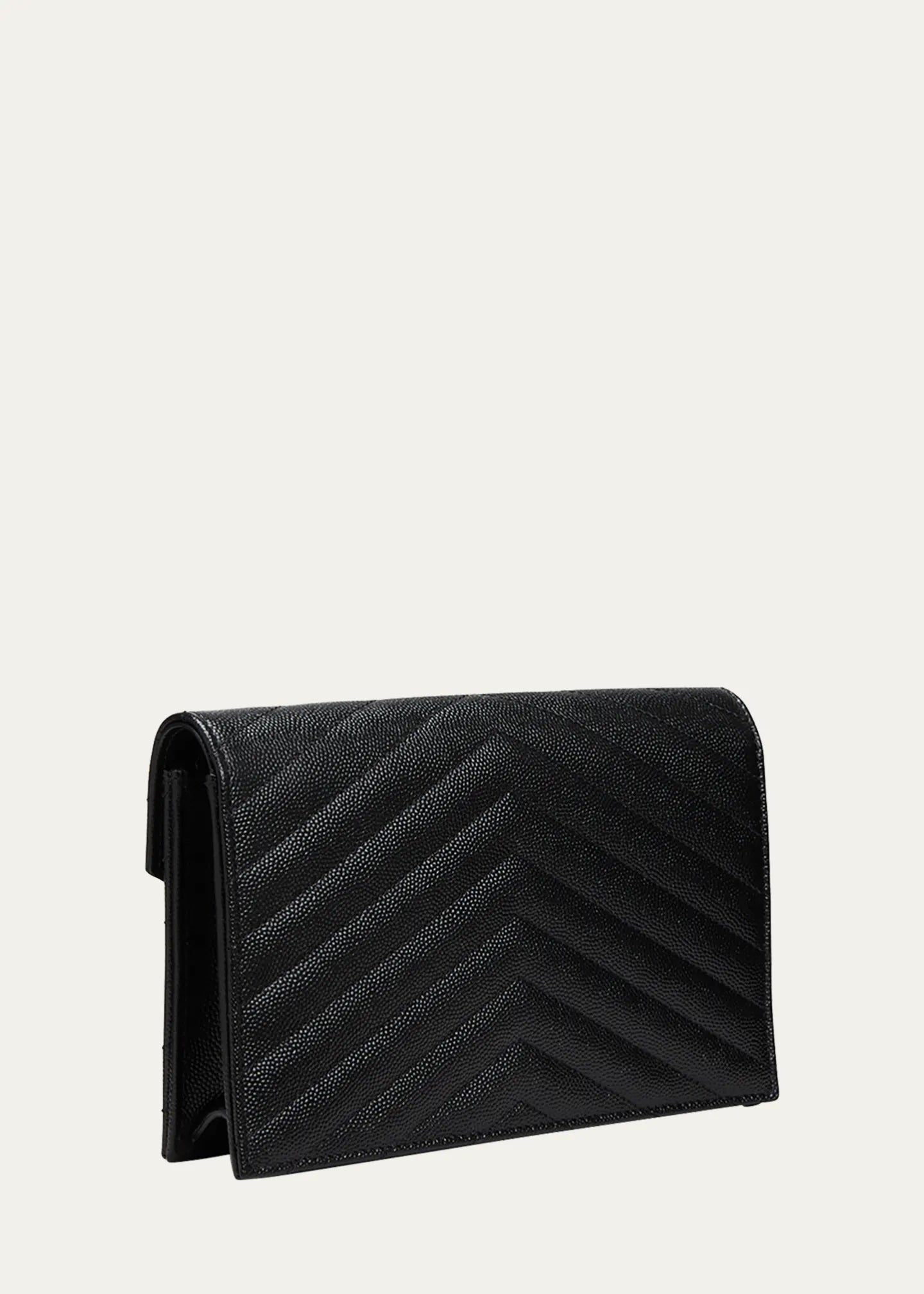 YSL GRAIN DE POUDRE GRAINED LEATHER WALLET ON A CHAIN
