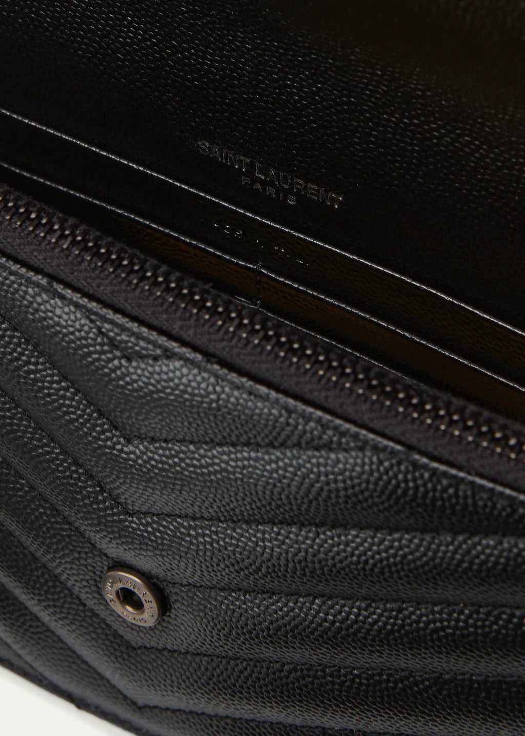 YSL GRAIN DE POUDRE GRAINED LEATHER WALLET ON A CHAIN