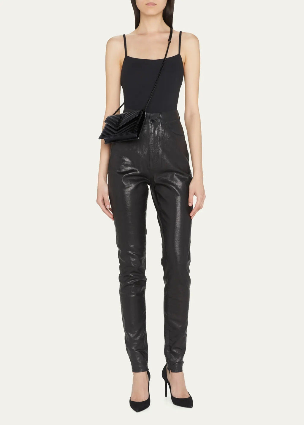 YSL GRAIN DE POUDRE GRAINED LEATHER WALLET ON A CHAIN