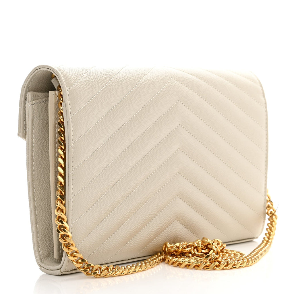 YSL GRAIN DE POUDRE MATELASSE MONOGRAM WALLET ON CHAIN