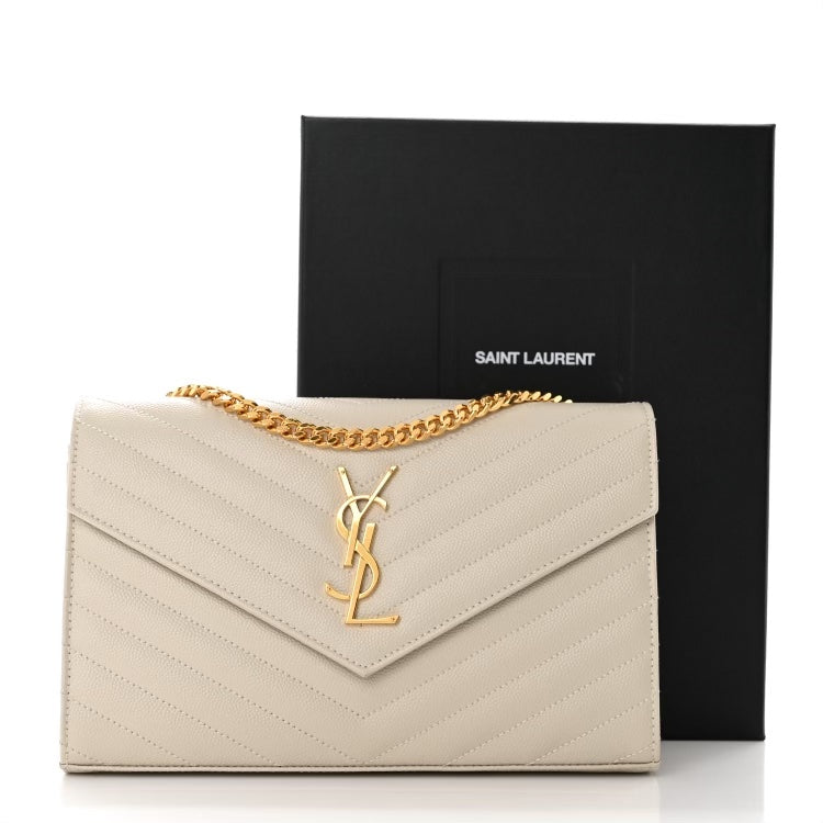 YSL GRAIN DE POUDRE MATELASSE MONOGRAM WALLET ON CHAIN