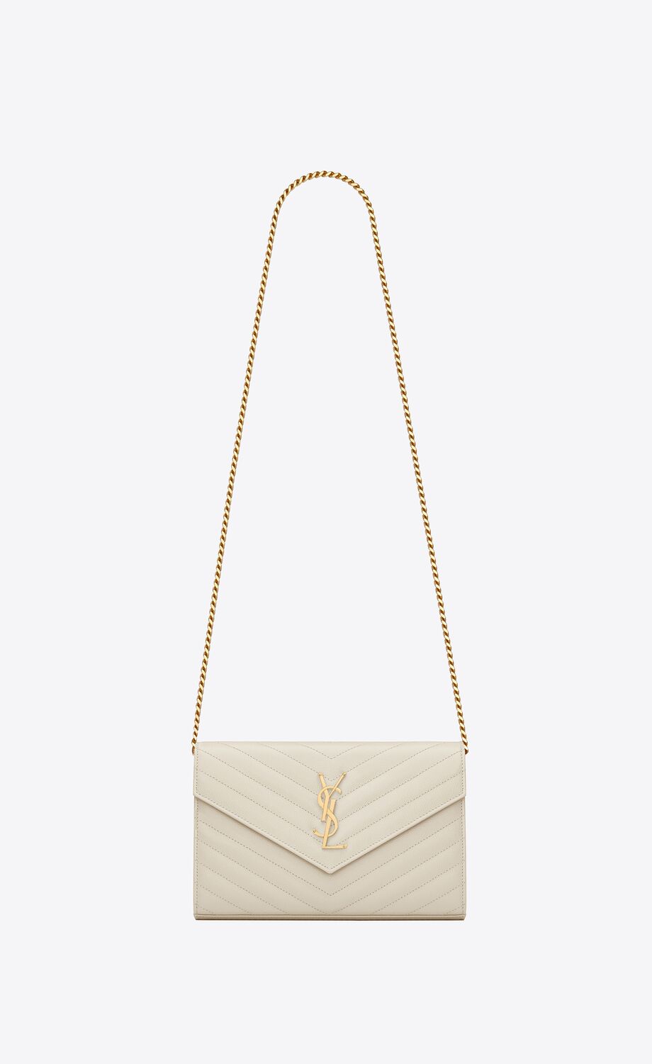 YSL GRAIN DE POUDRE MATELASSE MONOGRAM WALLET ON CHAIN
