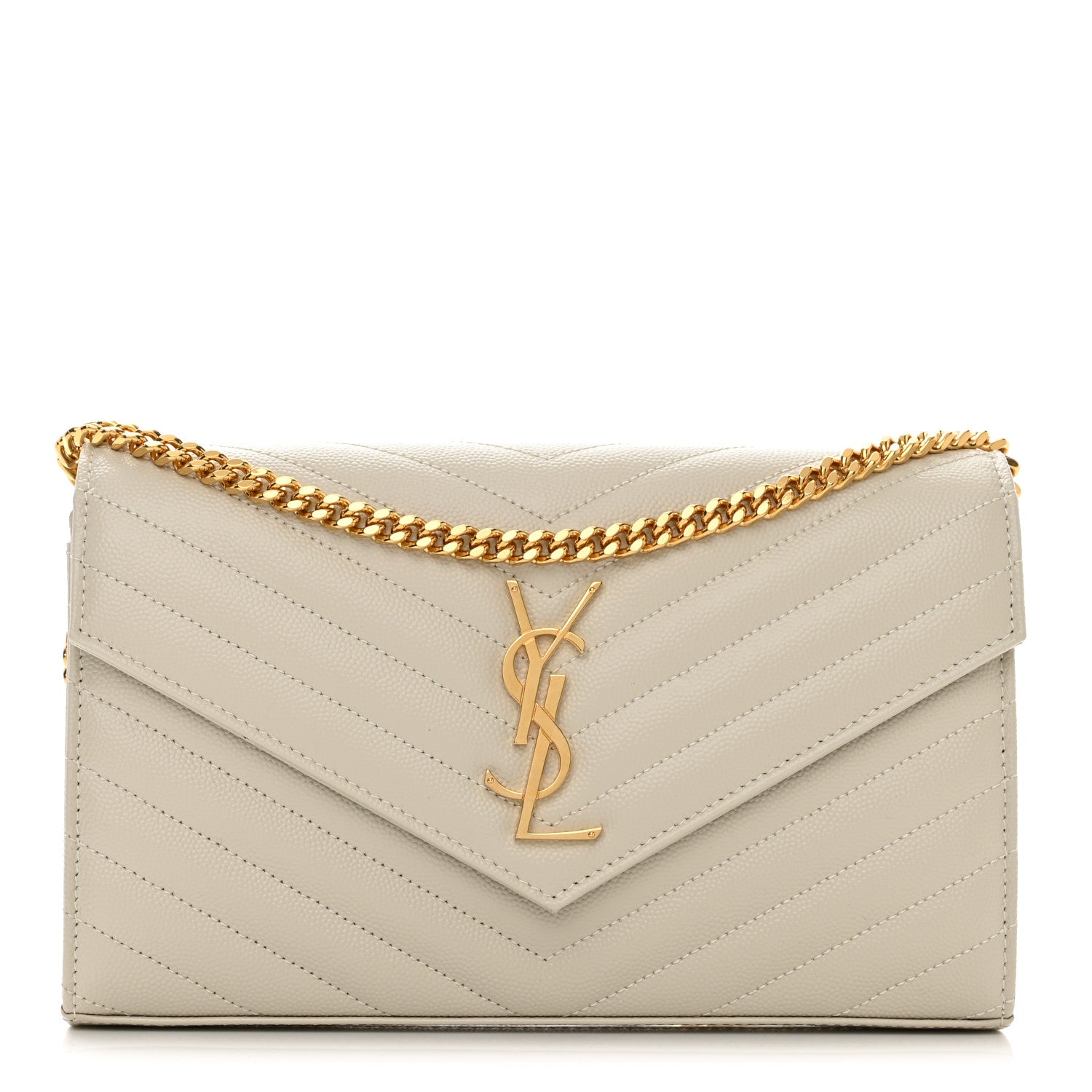 YSL GRAIN DE POUDRE MATELASSE MONOGRAM WALLET ON CHAIN