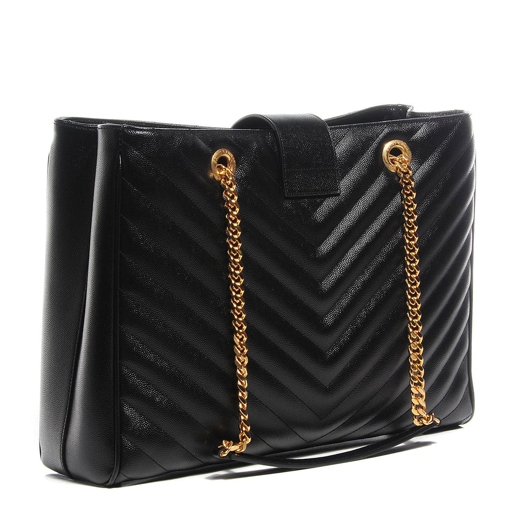 YSL GRAIN DE POUDRE MATELASSE CHEVRON MONOGRAM SHOPPING TOTE