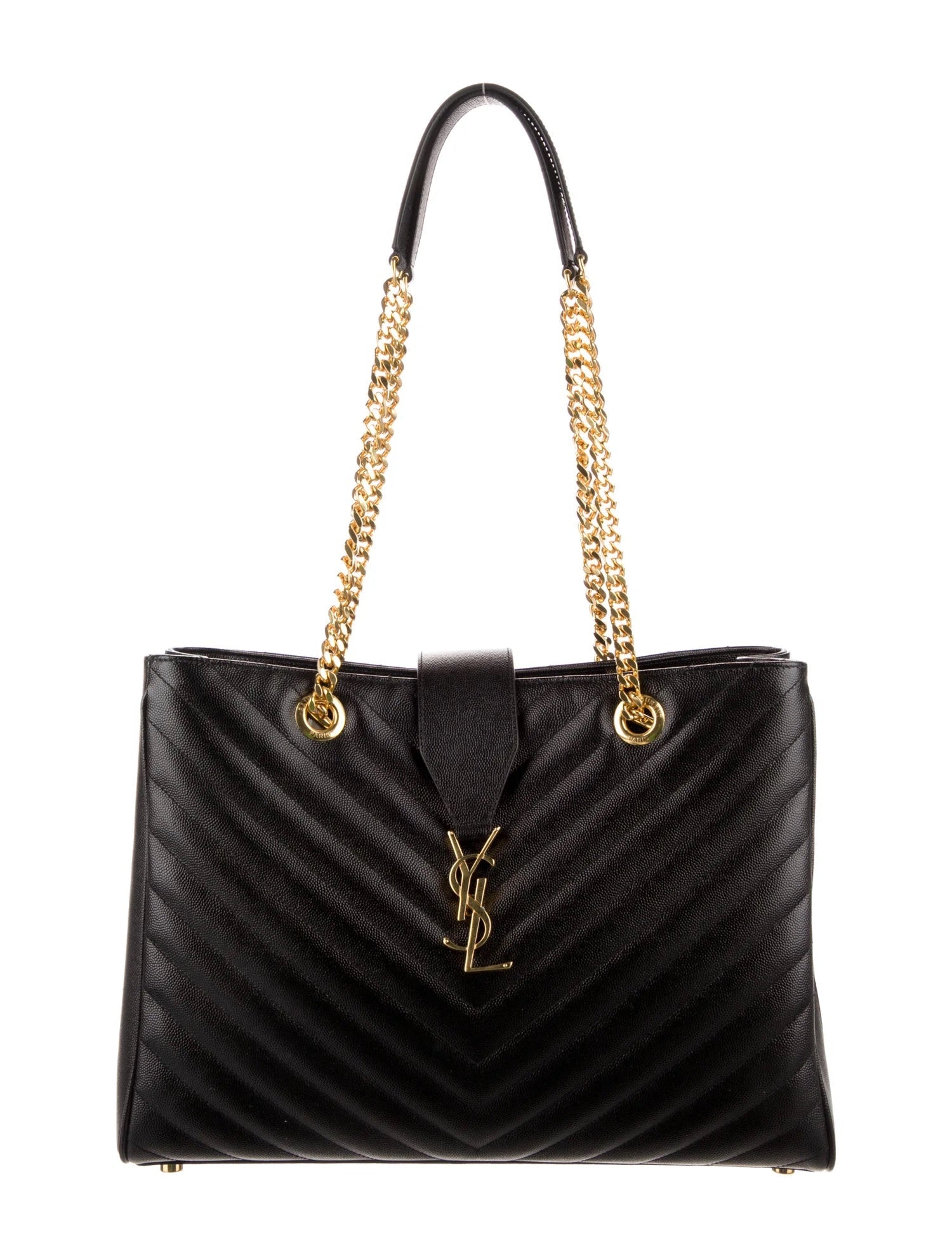 YSL GRAIN DE POUDRE MATELASSE CHEVRON MONOGRAM SHOPPING TOTE