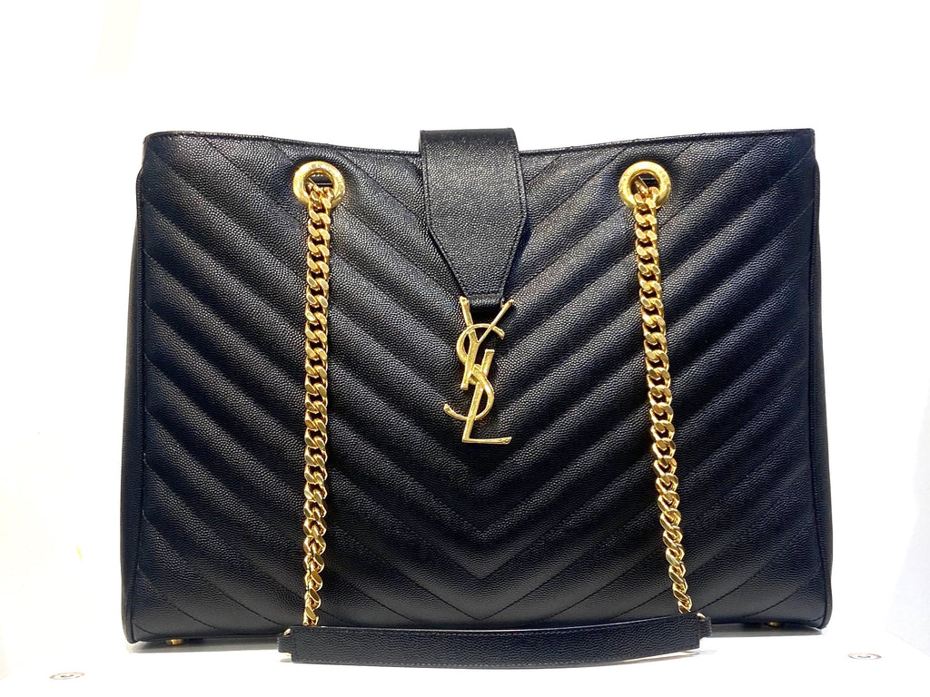 YSL GRAIN DE POUDRE MATELASSE CHEVRON MONOGRAM SHOPPING TOTE