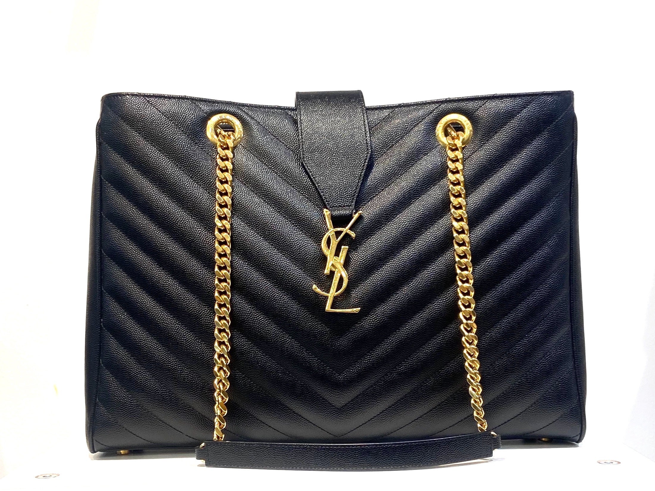 YSL GRAIN DE POUDRE MATELASSE CHEVRON MONOGRAM SHOPPING TOTE