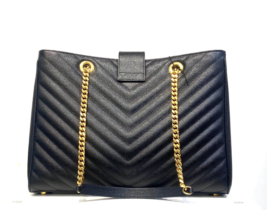 YSL GRAIN DE POUDRE MATELASSE CHEVRON MONOGRAM SHOPPING TOTE
