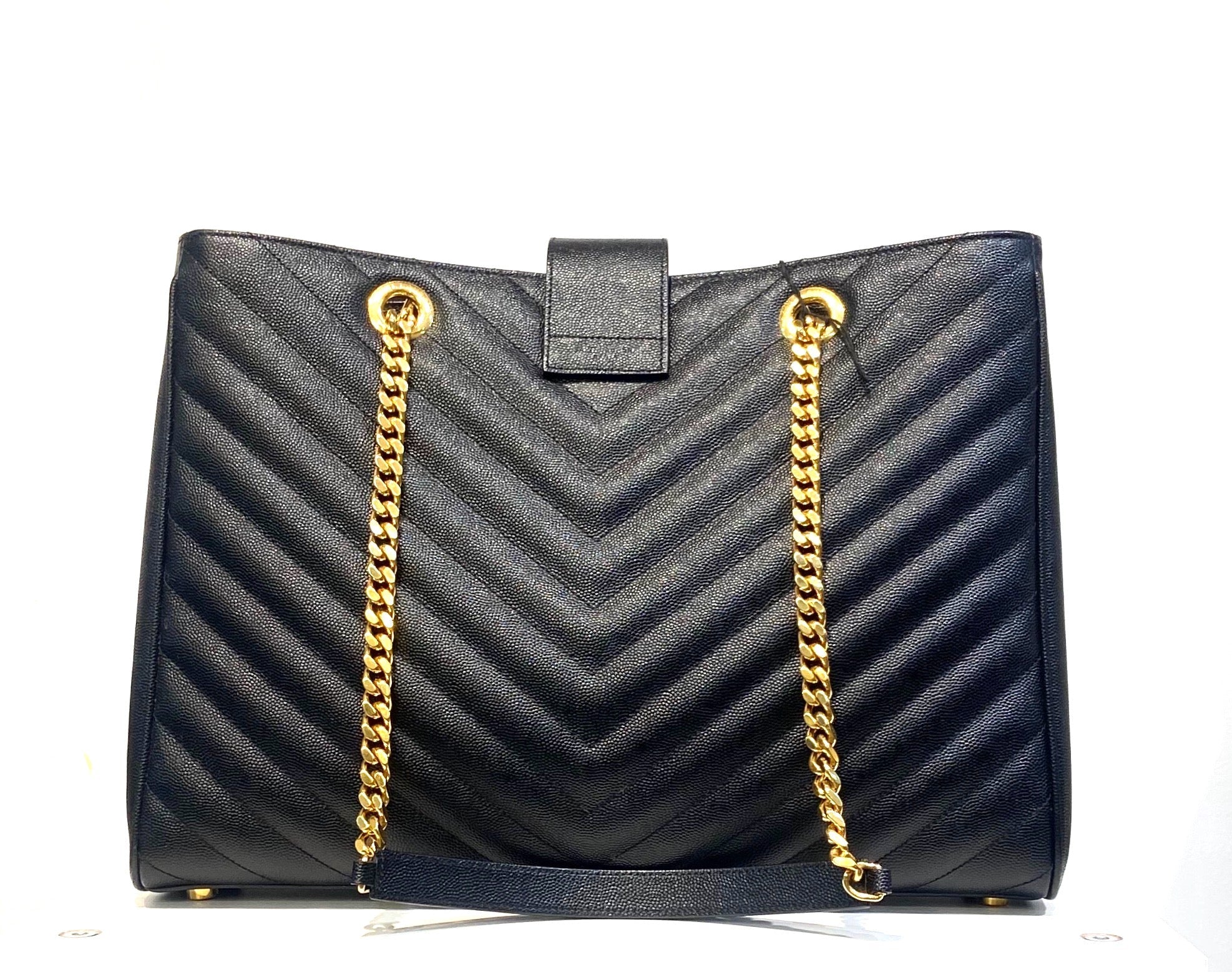 YSL GRAIN DE POUDRE MATELASSE CHEVRON MONOGRAM SHOPPING TOTE