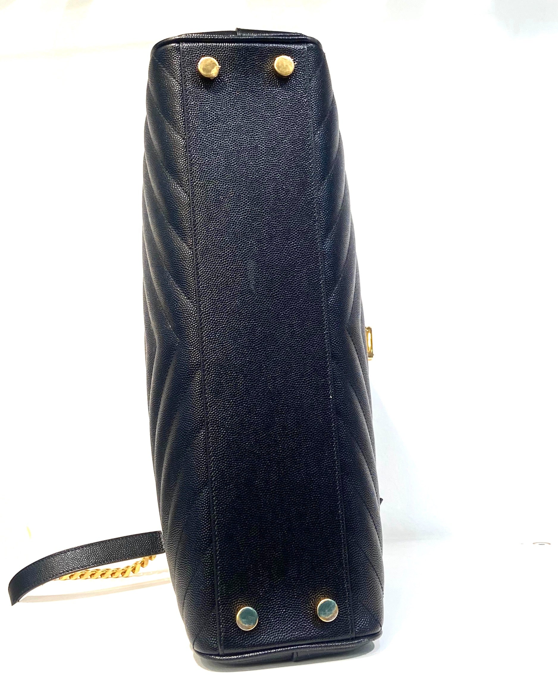 YSL GRAIN DE POUDRE MATELASSE CHEVRON MONOGRAM SHOPPING TOTE