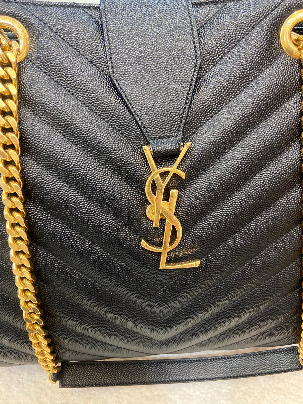 YSL GRAIN DE POUDRE MATELASSE CHEVRON MONOGRAM SHOPPING TOTE